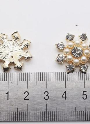 Металевий декор сніжинка стрази перлина золото 2,3 см