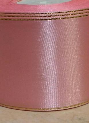 Лента атласная светло-розовый с золотым люрексом цвет №04 шириной 5 см3 фото