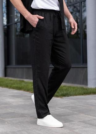 Мужские льняные брюки свободного кроя чорні pobedov chill2 фото