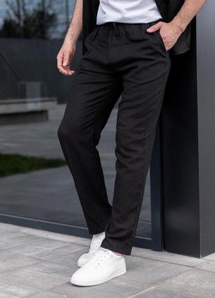 Мужские льняные брюки свободного кроя чорні pobedov chill3 фото