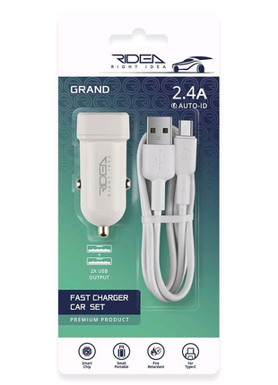 Авто зарядное устройство ridea rcc-21212 grand type-c 2usb 2.4 a