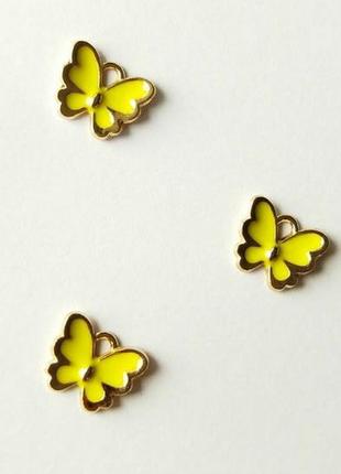 Кулон підвіска метелик з жовтою емаллю 1,3*1,1 см