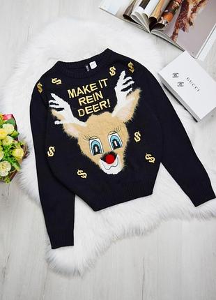 Чорний светр з оленем написом прикольний