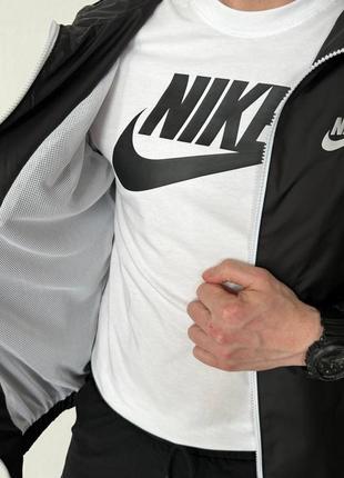 Чоловіча спортивна вітровка в стилі nike найк з капюшоном біла чорно-біла легка куртка весна-осінь курточка вітрівка s-xxl4 фото