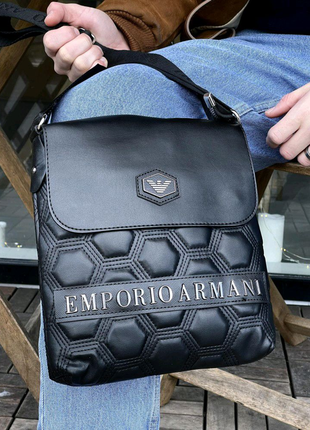 Месенджер шкіряний emporio armani чорні шестикутники