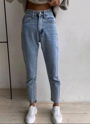 Женские турецкие джинсы мом, голубые2 фото