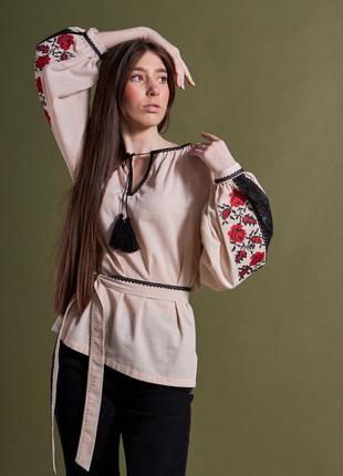Вышиванка женская "роза" бежевая