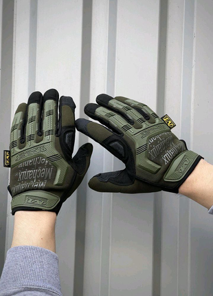 Тактические перчатки m-pact хаки с зелеными накладками