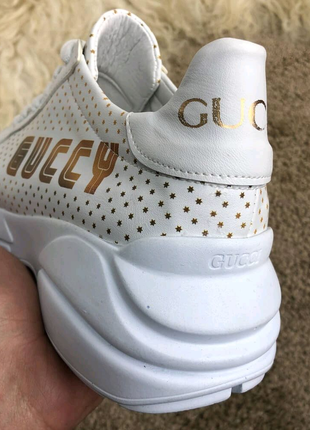 Кроссовки gucci rhyton golden stars all white8 фото