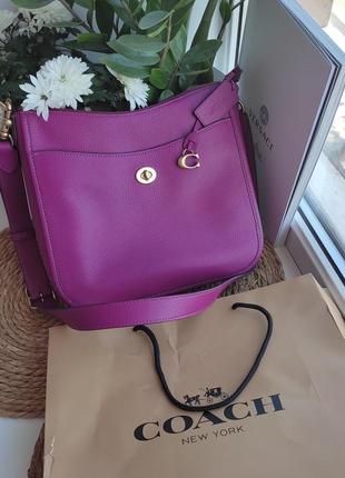 Женская сумочка coach chaise crossbody bag deep plum pebble leather2 фото