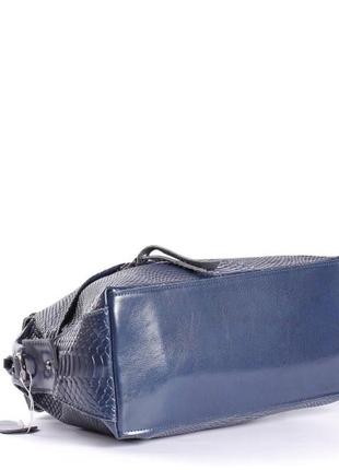 Женская кожаная сумка-саквояж синяя5 фото