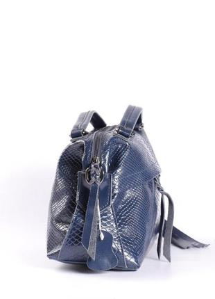 Женская кожаная сумка-саквояж синяя3 фото