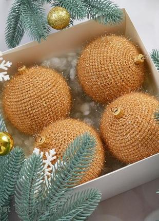 Шарик на елку, золотистые шарики на елку, елочные игрушки, новогодний декор.4 фото