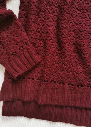 Бордовый кружевной удлиненный свитер  оверсайз германия2 фото