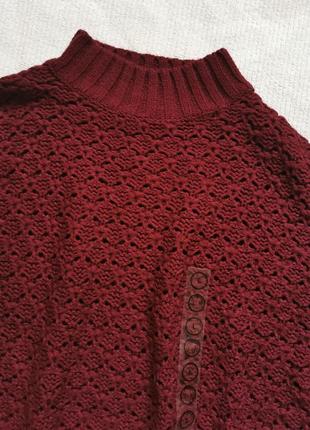 Бордовый кружевной удлиненный свитер  оверсайз германия3 фото