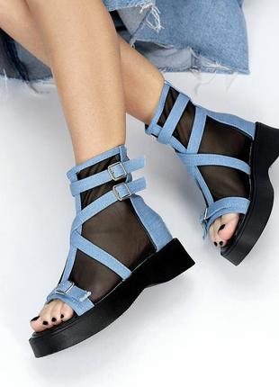 Ефектні літні закриті босоніжки черевики колір синій денім