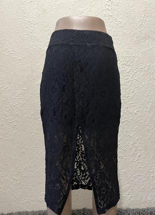 Чёрная юбка кружевная / чёрная юбка с разрезом / чёрная юбка карандаш / чёрная юбка миди3 фото