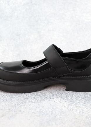 Стильные детские черные туфли кожа на девочку весна-осень, на липучке, весенние,осенние, кожаные4 фото