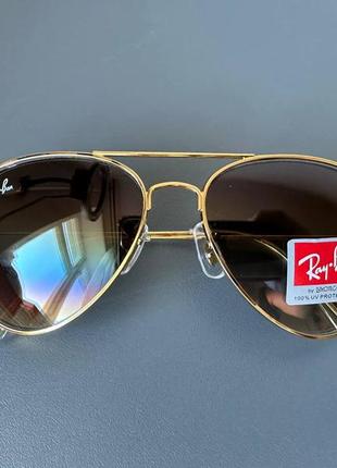 Жіночі сонцезахисні окуляри очки ray ban aviator 3025 капли краплі лінзи коричневий градієнт скло3 фото