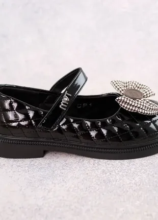 Стильные детские черные туфли для девушек школьного возраста на весну-осень, кожаные, экокожа, весенние, осенние1 фото
