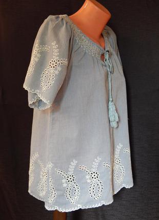 Хлопковая блузка-распашонка с элементами вышивки от bhs(размер 40)2 фото