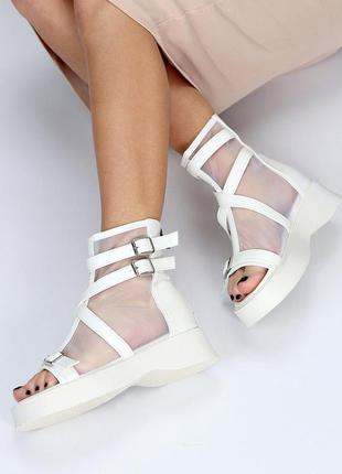 Белые стильные босоножки сандалии летние ботинки с сеткой 35.5-394 фото