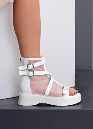 Белые стильные босоножки сандалии летние ботинки с сеткой 35.5-392 фото