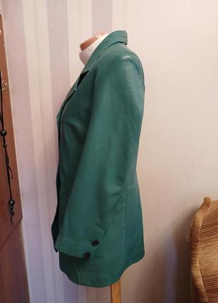 Шикарный кожаный жакет бирюзовый зеленый шалфей 46 44 s m пиджак4 фото