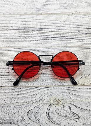 Солнцезащитные очки круглые красные  в металлической оправе4 фото