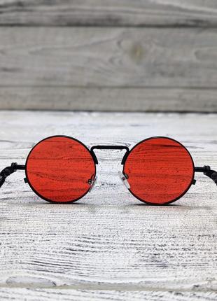 Солнцезащитные очки круглые красные  в металлической оправе6 фото