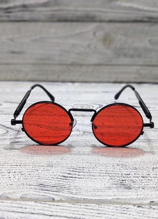 Солнцезащитные очки круглые красные  в металлической оправе7 фото