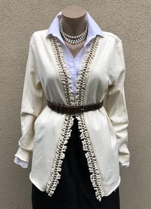 Хлопок жакет,пиджак,кардиган,тренч без застежки,бахрома,бусины,этно,бохо стиль h&m