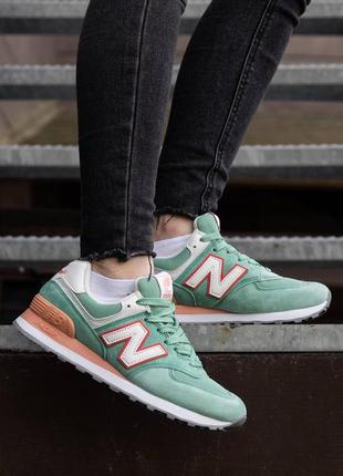 New balance green orange white кроссовки женские замша1 фото