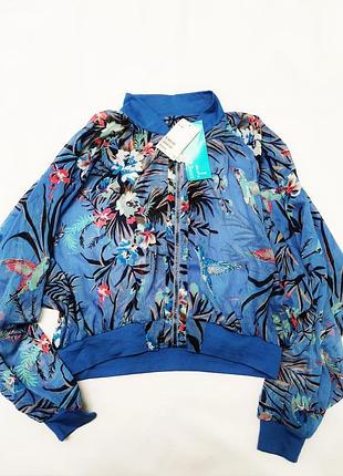 H&m легкая ветровка бомбер кардиган укороченная цветочный принт колибри /6964/