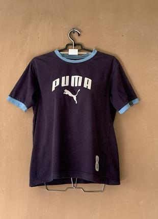 Брендовая футболка женская puma синего цвета размер m натуральная ткань коттон1 фото