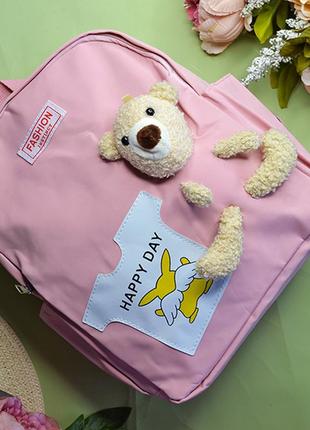 Детский рюкзак с плюшевым мишкой розовый