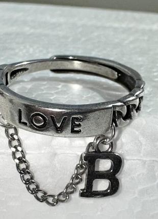 Стильная серебряная кольца love с цепочкой размер регулируется