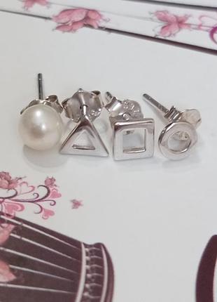 Серебряные серьги "асимметрия", набор, натуральный жемчуг5 фото