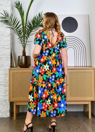 Яскрава літня жіноча сукня зі штапелю квітковий принт4 фото