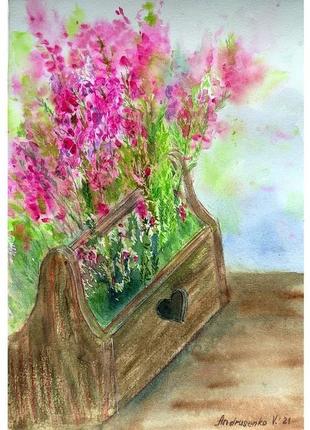 Цветы акварелью. вереск. картина