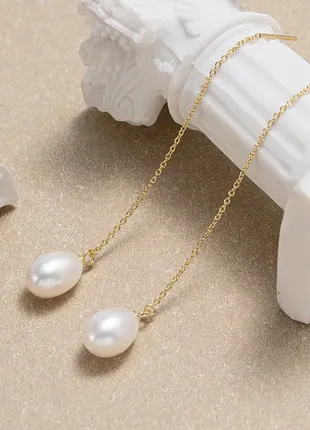 Срібні сережки з натуральними перлами. позолота