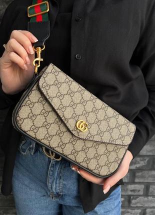 Акуратна світла жіноча сумка gucci бренда люкс якості крос боді ремінець текстиль4 фото