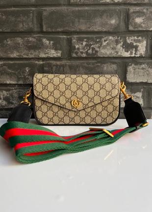 Акуратна світла жіноча сумка gucci бренда люкс якості крос боді ремінець текстиль5 фото