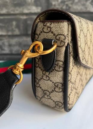 Акуратна світла жіноча сумка gucci бренда люкс якості крос боді ремінець текстиль7 фото