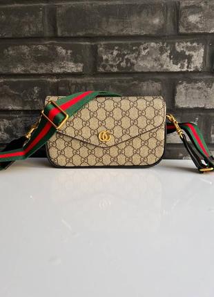 Акуратна світла жіноча сумка gucci бренда люкс якості крос боді ремінець текстиль9 фото