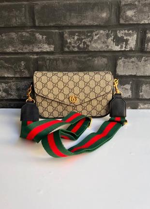 Акуратна світла жіноча сумка gucci бренда люкс якості крос боді ремінець текстиль10 фото