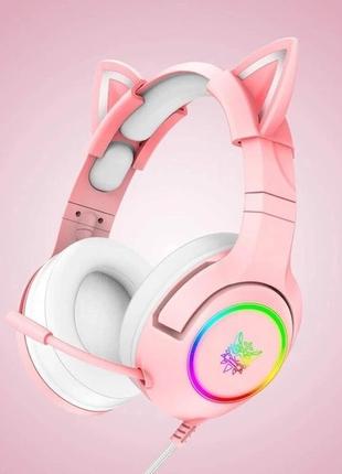 Геймерські навушники onikuma gaming cat audio 7.1 usb pink