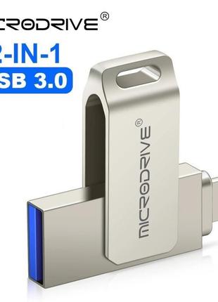 Флешка-накопичувач microdrive 128 gb 2в1 usb 3.0 для iphone, пк