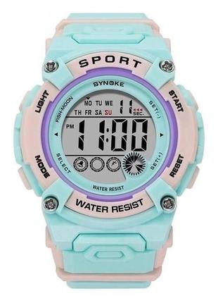 Електронний годинник synoke waterproof з підсвіткою pink-mint1 фото