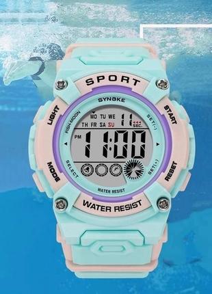 Електронний годинник synoke waterproof з підсвіткою pink-mint2 фото